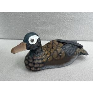 VTG Hand Painted Wood Duck Carving 6.5” Mallard Style Decoy Folk Art Hunter